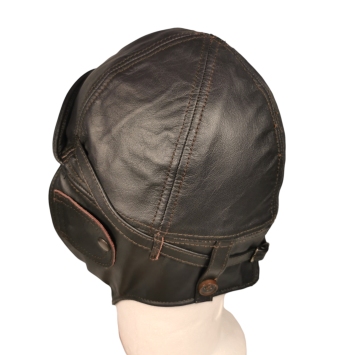 casque aviateur en cuir marron